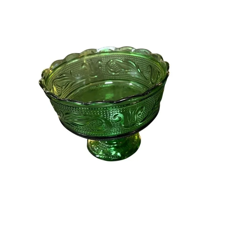 Vintage E O Brody Co Pressed Glass Candy Dish Emerald Green M600 Raised